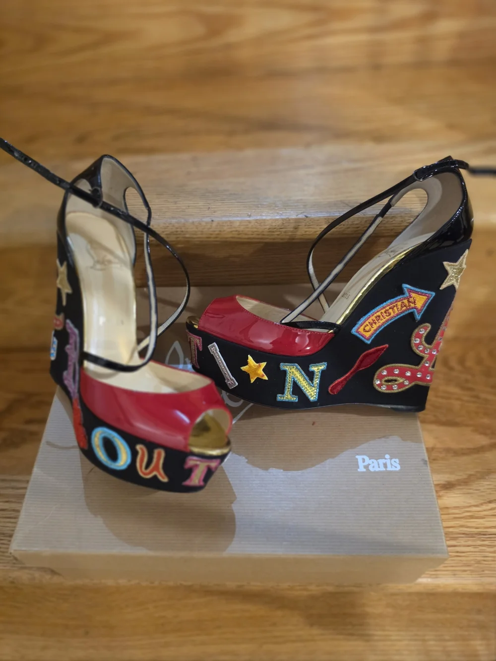 Christian Louboutin Embellished Black Platform Sandals with Red Sole